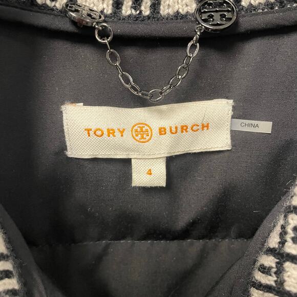 Tory Burch Black White Merino Wool Paneled Zip Up Down Fill Jacket Size 4 AS IS - Picture 5 of 7
